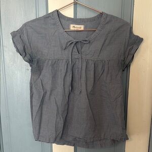 Madewell Blue Gingham Relaxed Blouse with Tie Front